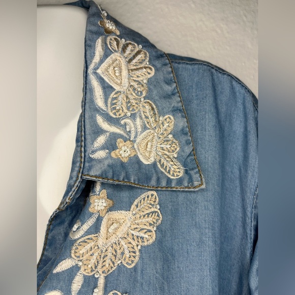 Boston Proper Embroidered Denim Tunic Shirt Dress – Size S - Picture 4 of 8